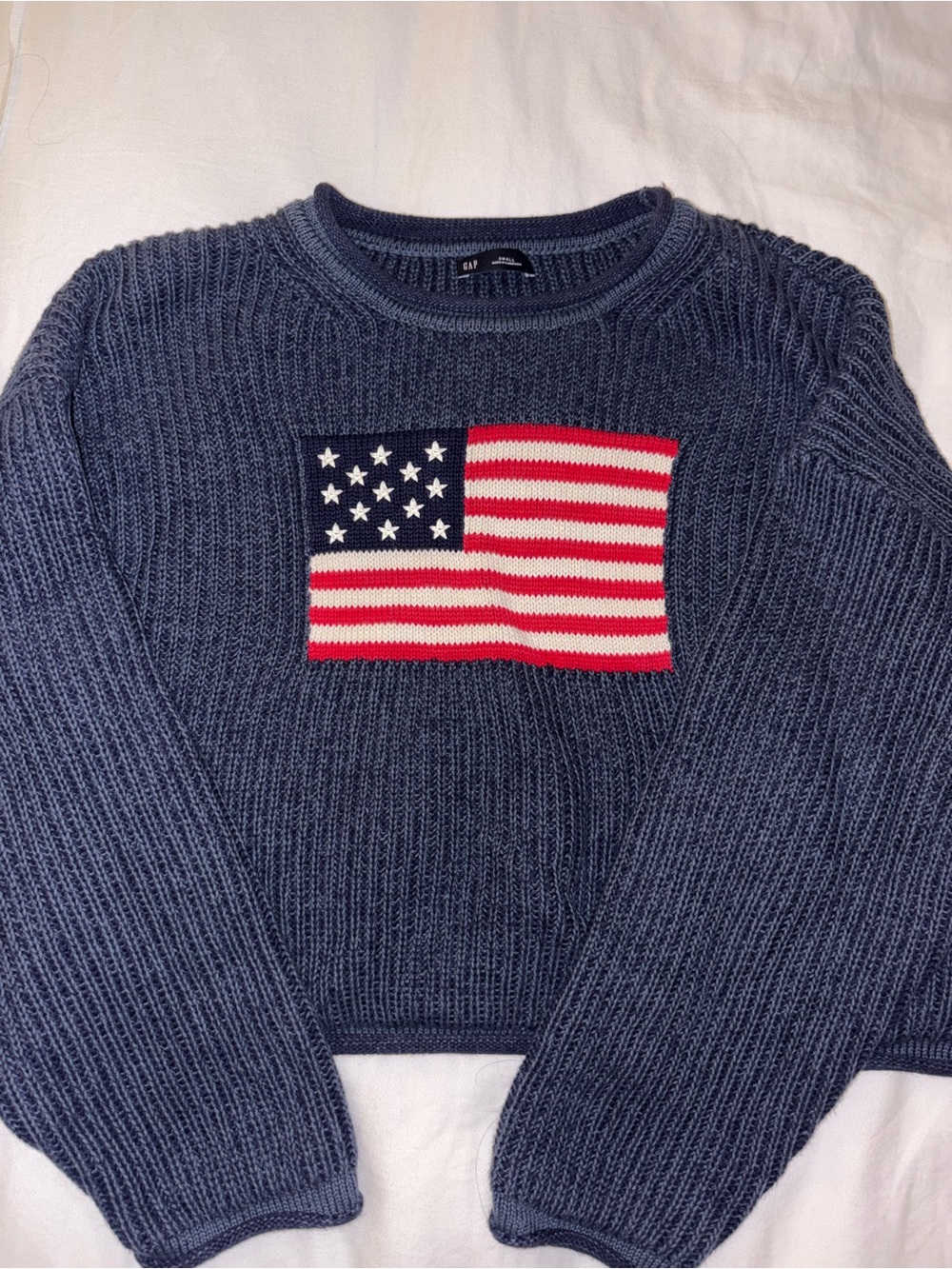 GAP Navy Knit Crewneck Sweater with Flag Patch
